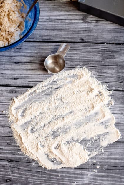 Place flour on countertop.