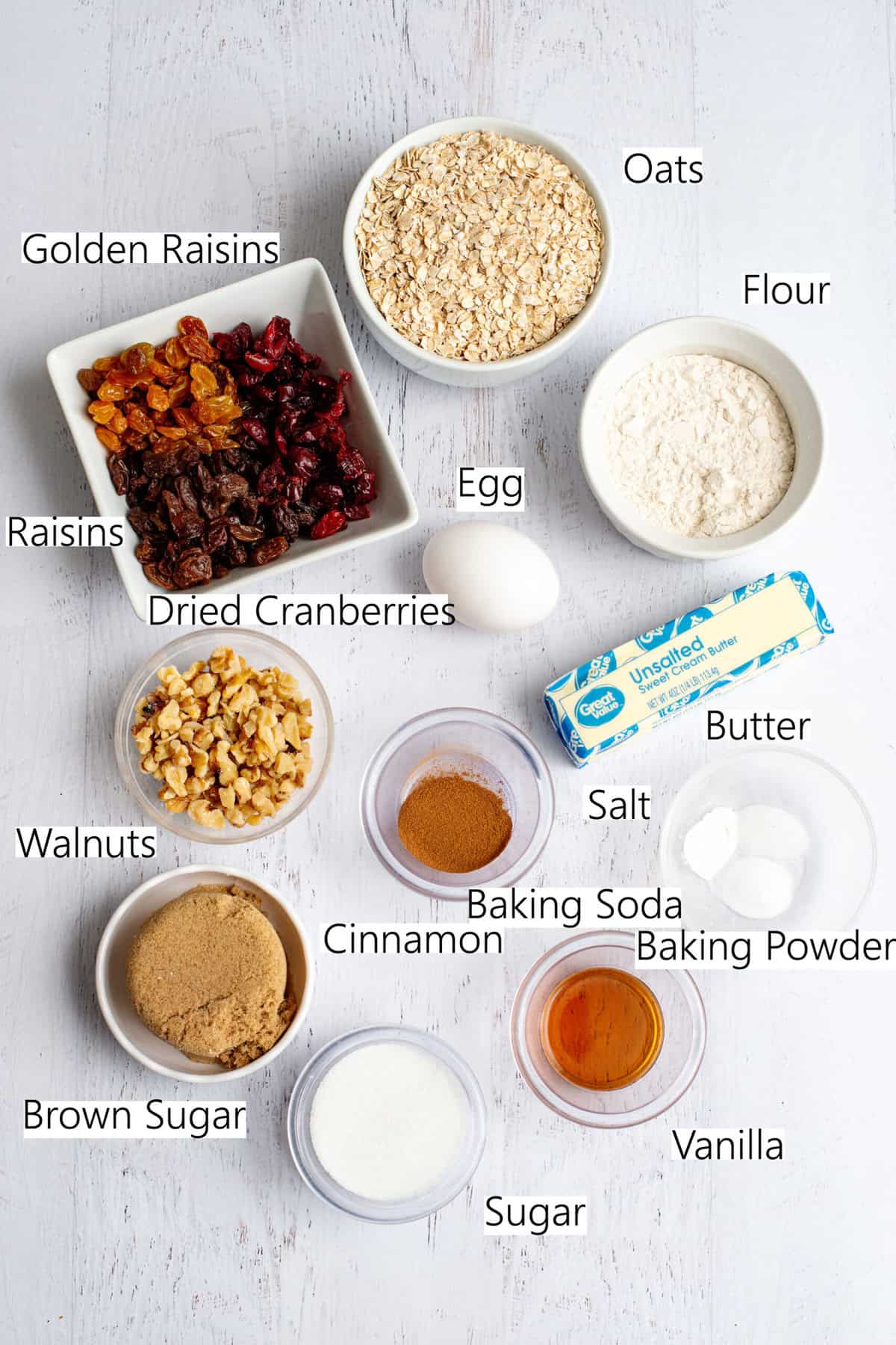 ingredients for awesome oatmeal cookies