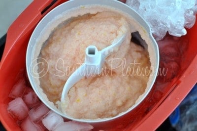 Churned homemade peach ice cream.
