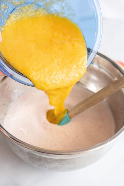 Combine peach puree and other mixture in large bowl.