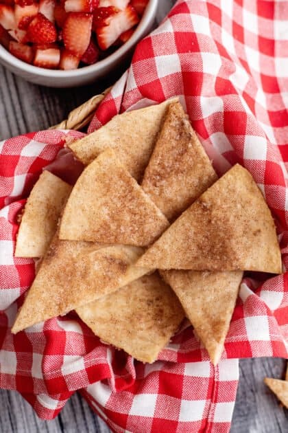 Basket full of cinnamon tortilla chips.