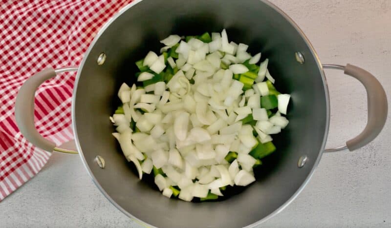 chop up bell peppers and onions