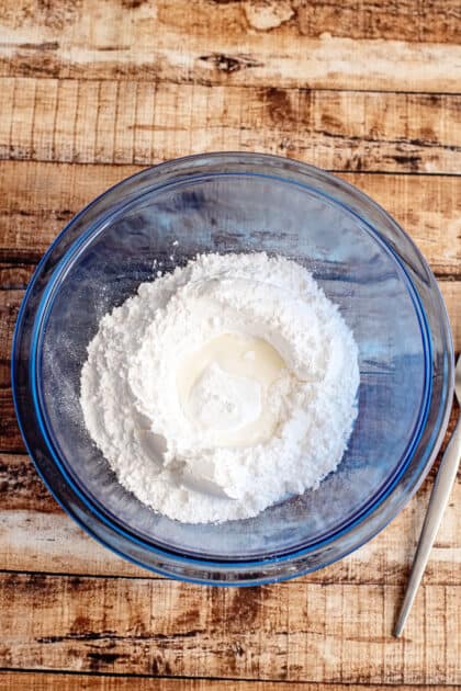 Combine glaze ingredients in mixing bowl.