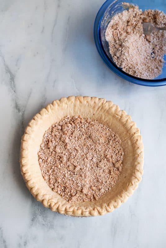 put about half of the mix into a pie crust and spread