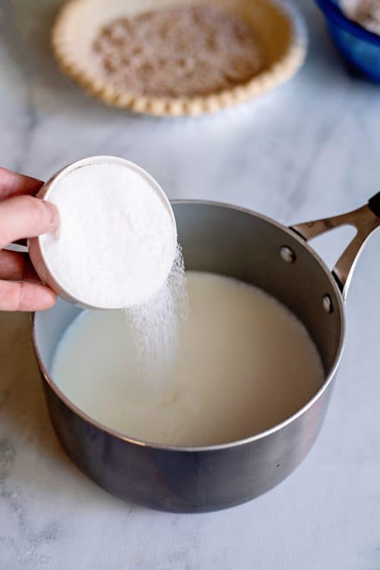 put your milk into a sauce pot with the sugar