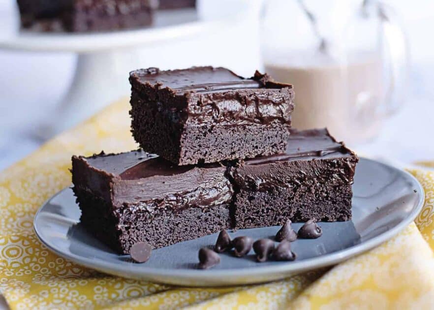 Plate of triple chocolate brownies (game day dessert recipes).