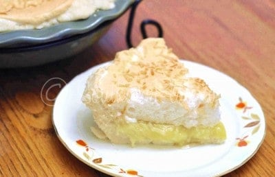 Slice of coconut meringue pie.