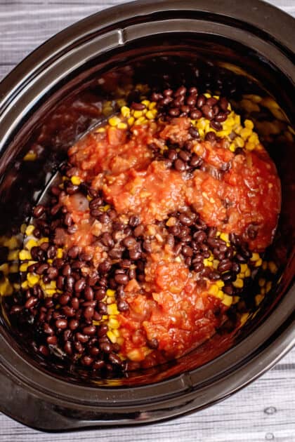 Add salsa to slow cooker.