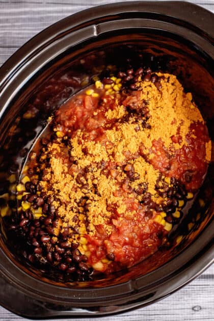 Add taco seasoning to slow cooker.