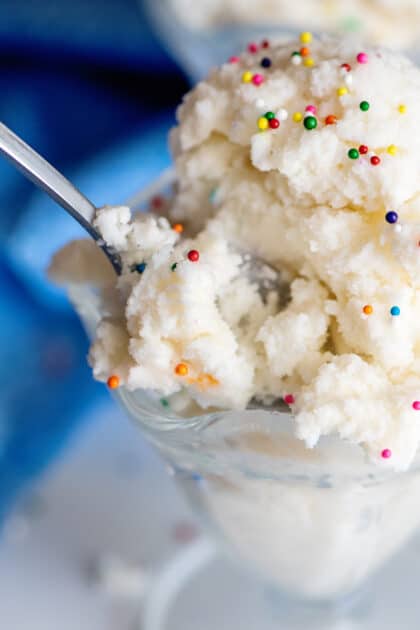 A spoonful of snow cream.