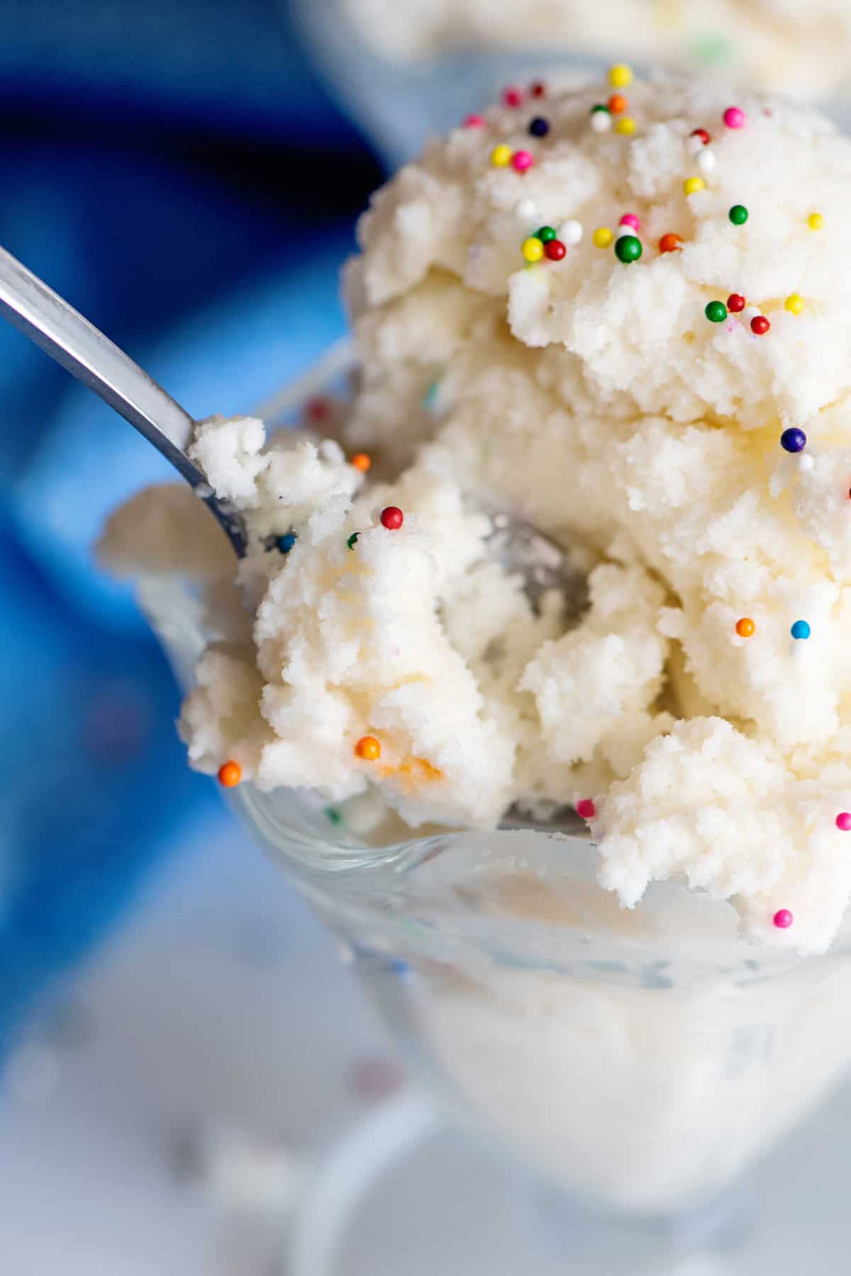 A spoonful of snow cream.