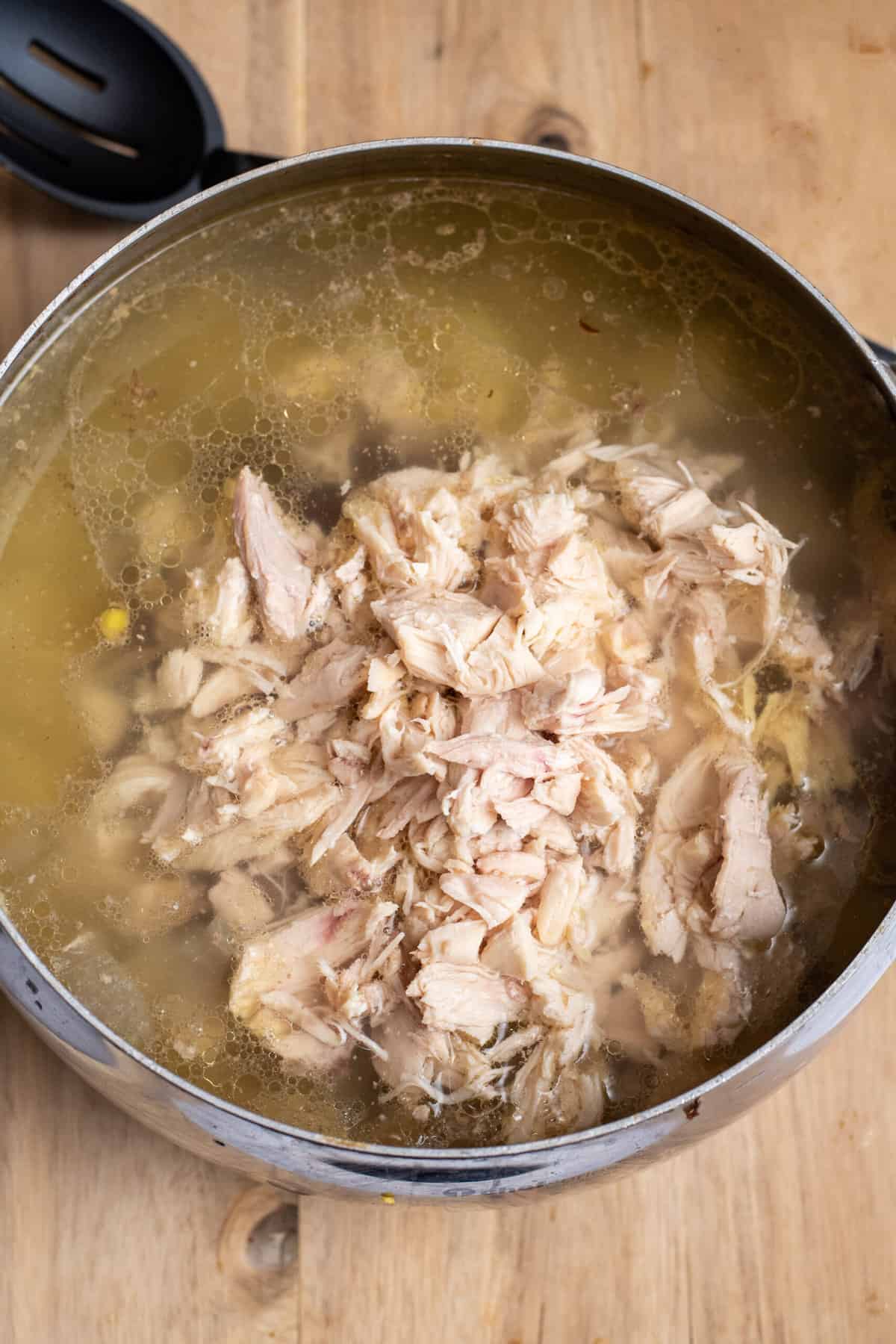 add shredded chicken back into the pot