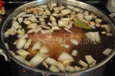 Fill pot with water and simmer for several hours.