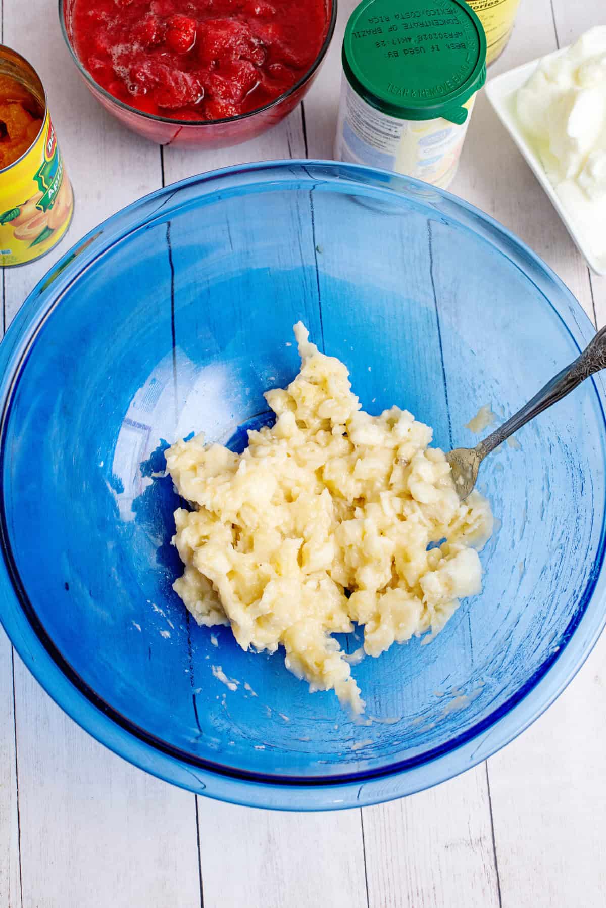 mash peeled bananas