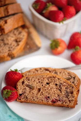 Slices of strawberry bread with pecans.