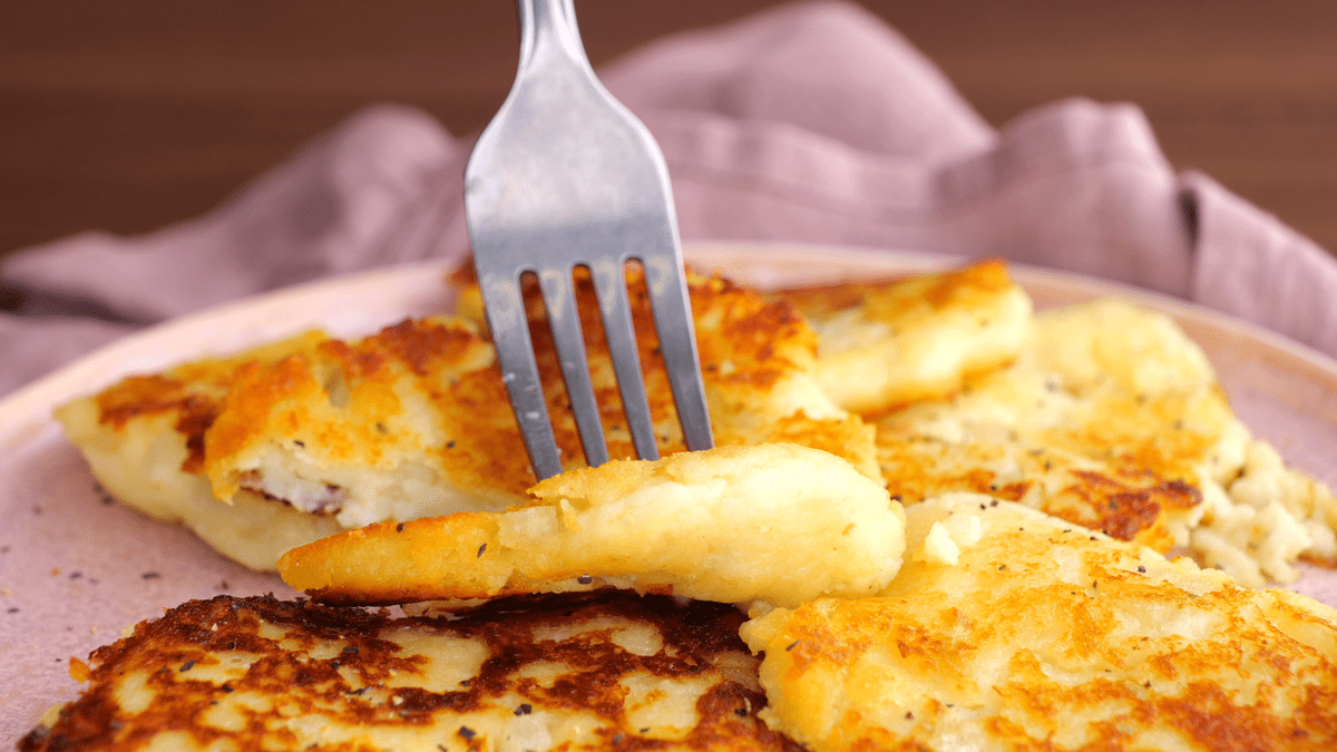 Forkful of potato cake.