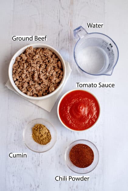 Labeled ingredients for Cincinnati-style chili.