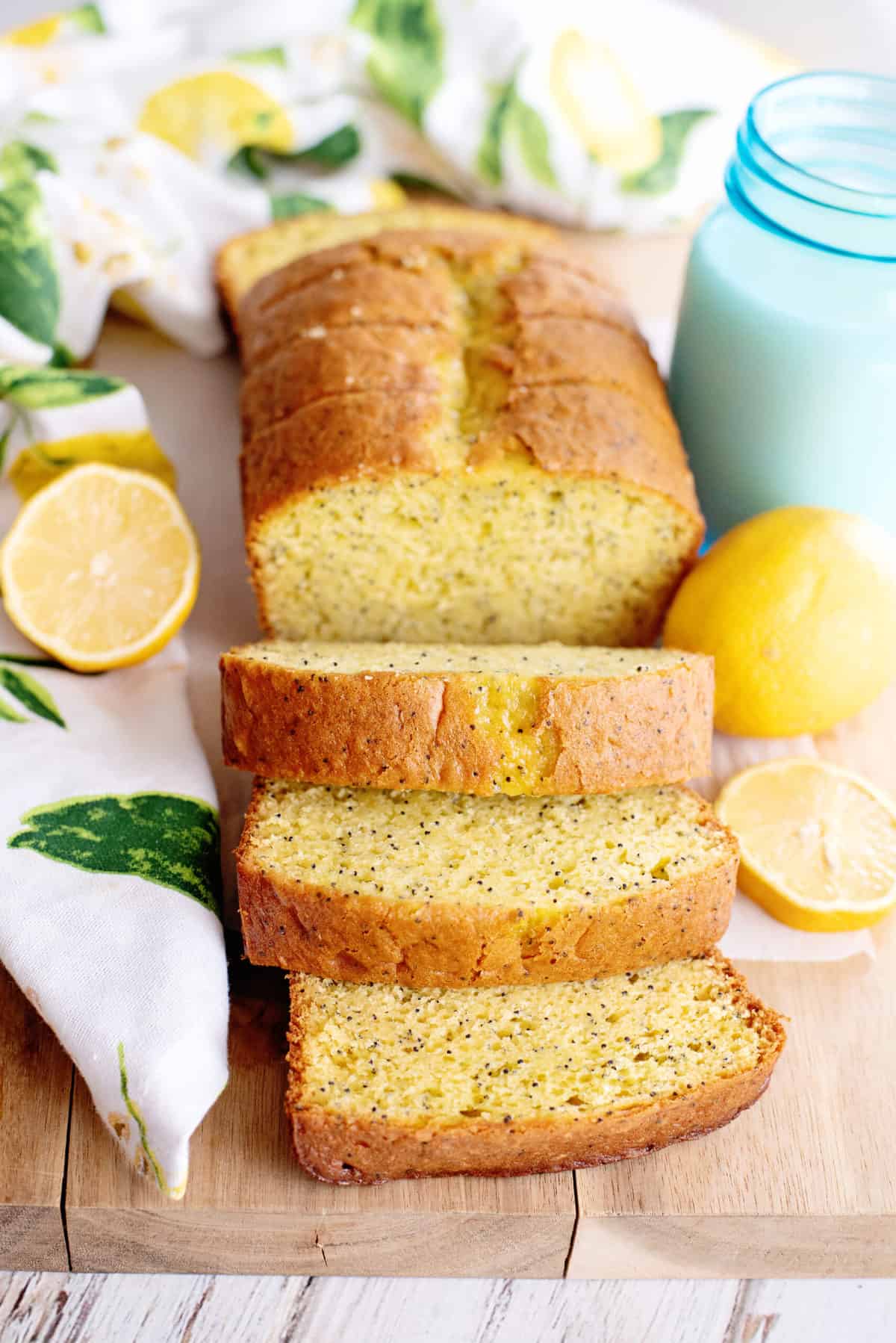 Slices of lemon poppy seed bread.