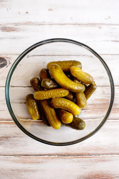 Drain off pickles into a large bowl.