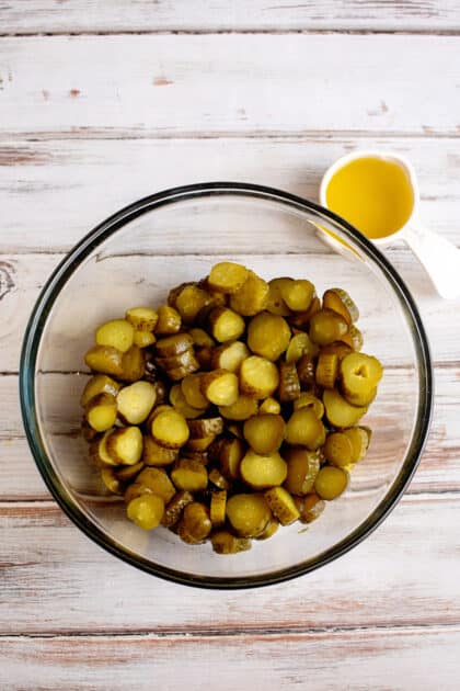 Place sliced pickles back into the large bowl.