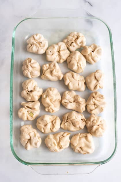 Place all dumplings in baking dish.