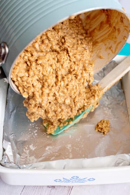 Pour "dough" into greased baking dish.