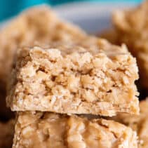 Close-up of no-bake peanut butter oatmeal cookie bar.