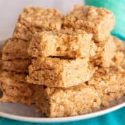 Plate of no-bake peanut butter oatmeal cookies.