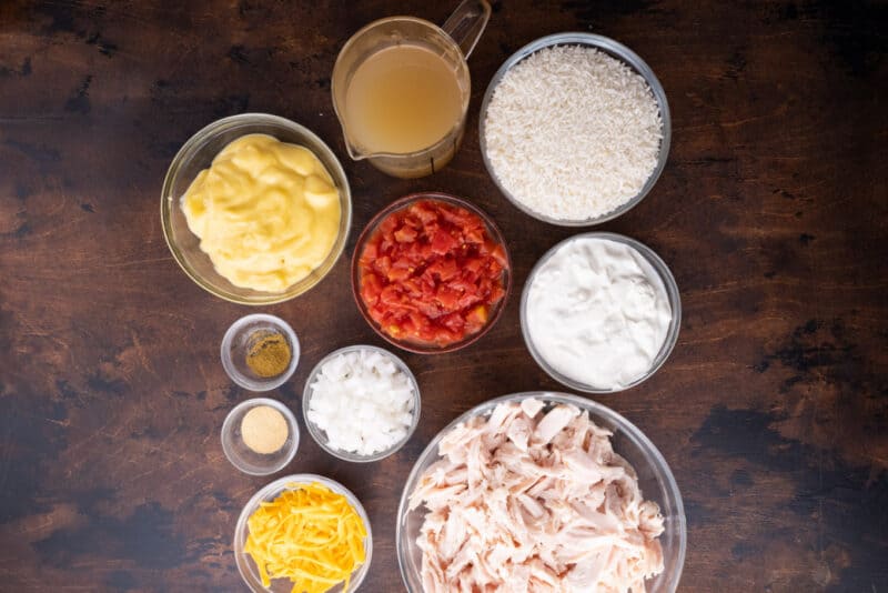 Ingredients for Mexican chicken casserole.