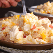 Forkful of Mexican chicken casserole.