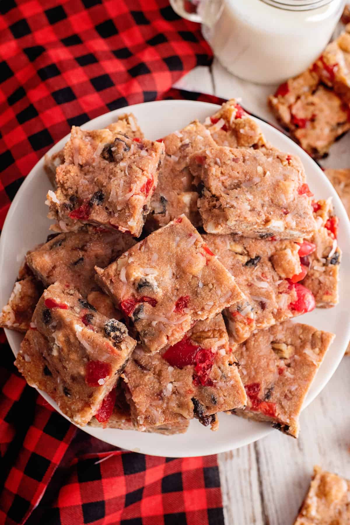 Plate of icebox fruitcake.