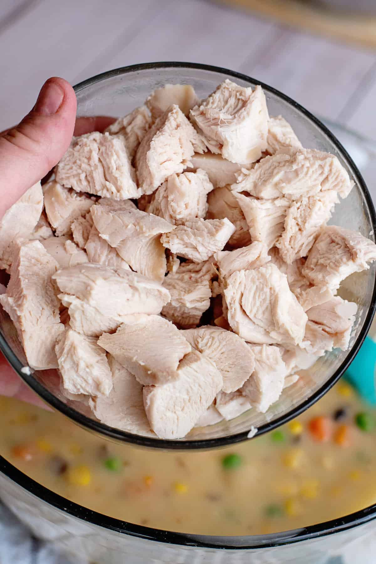 cut the chicken into bite-sized pieces