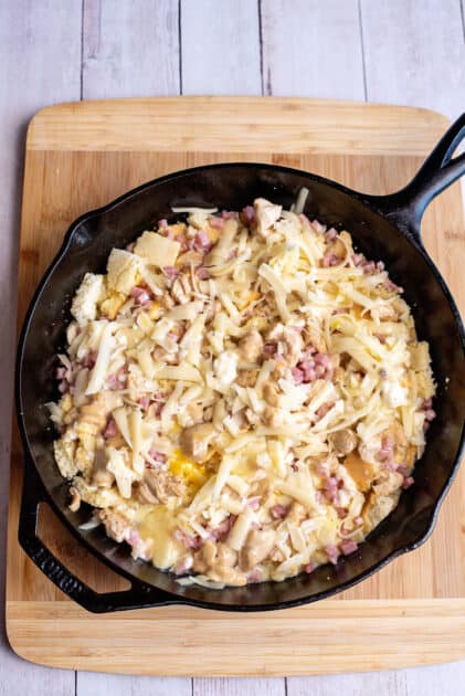 Monte Cristo Skillet mixture with the egg mixture poured on top