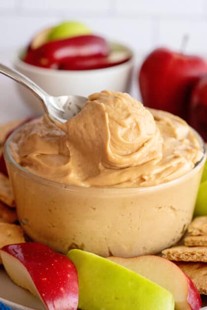 peanut butter dip served with apples