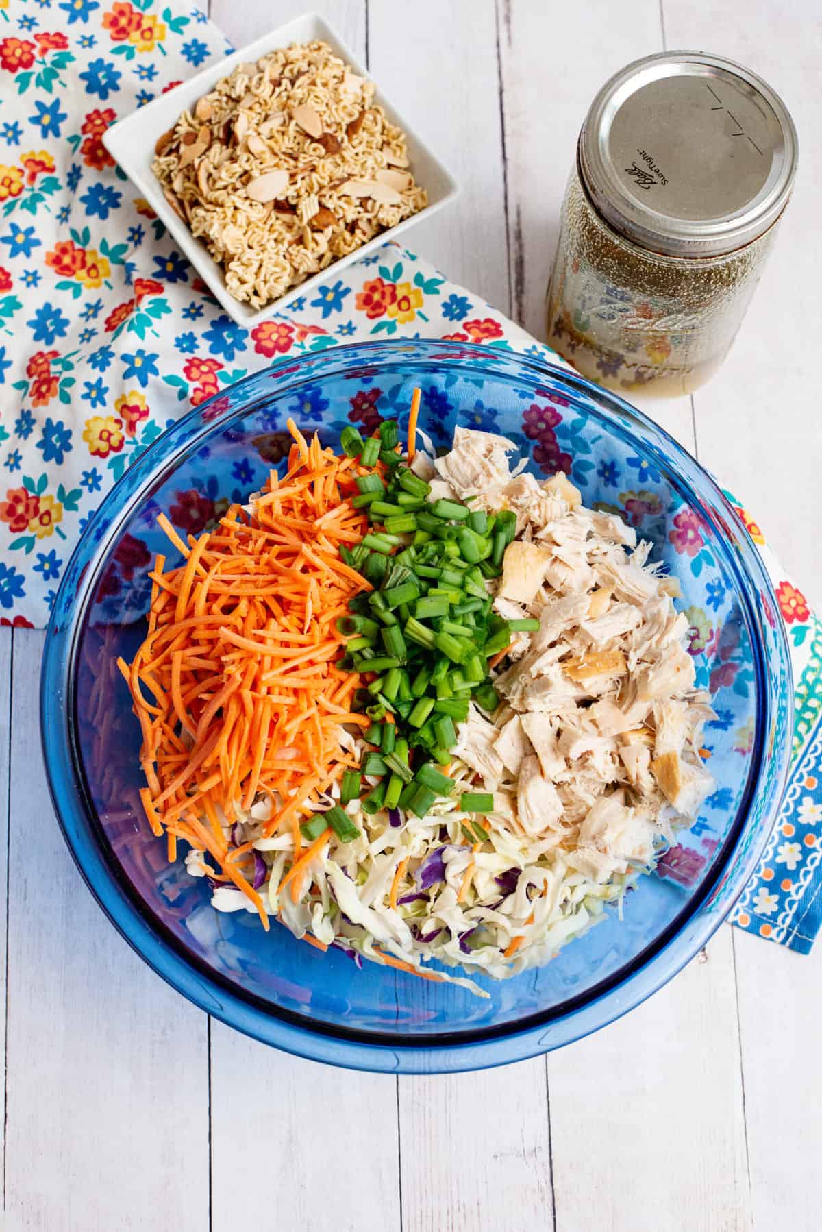 put salad ingredients in a large bowl