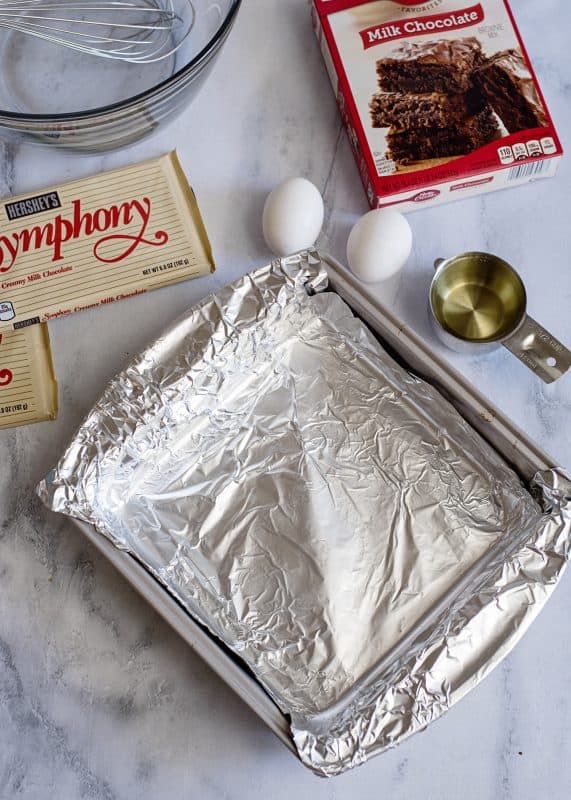 Line baking dish with foil.