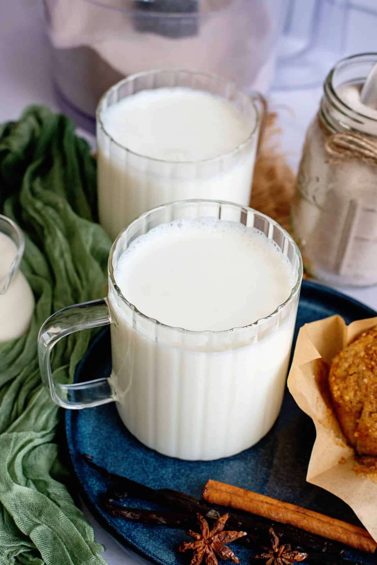 A couple glasses of milk.