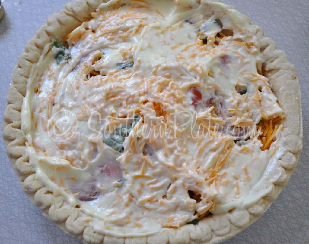 Mayo spread on top of pie.