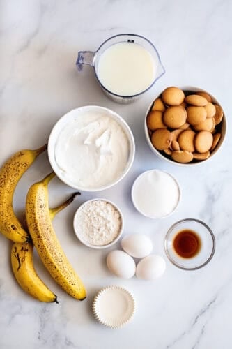 Recipe ingredients for frozen banana pudding cups