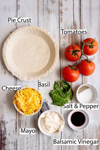 Labeled ingredients for Southern tomato pie