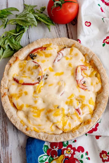 Baked Southern tomato pie recipe.