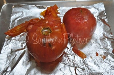 Let tomatoes cool and then peel off skin.