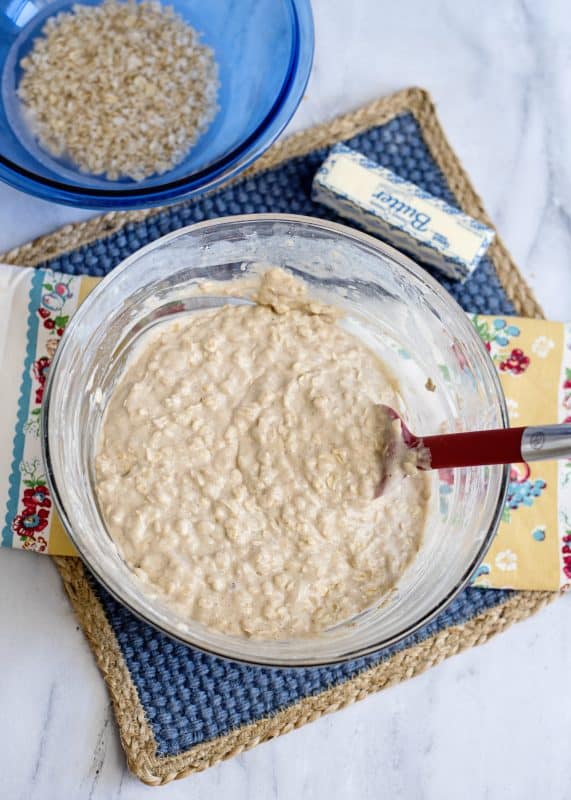 Stir up your oatmeal muffins batter.
