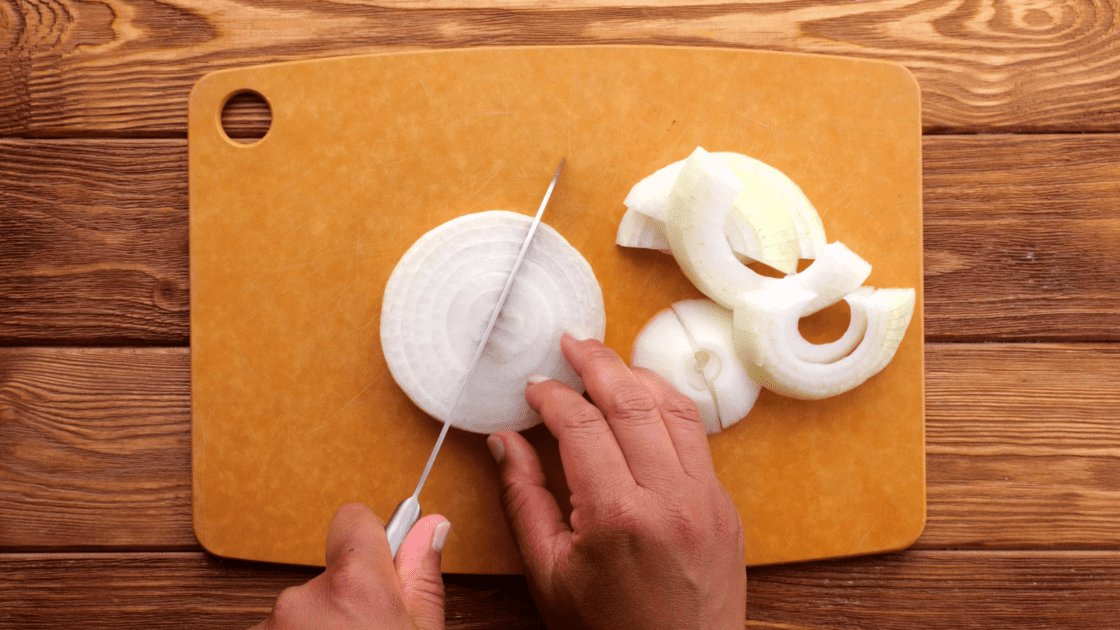 Slice onions into rings.