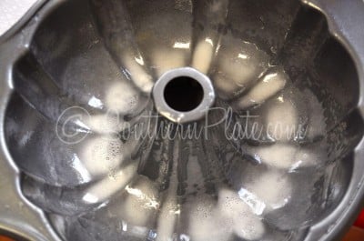 Grease bundt pan.