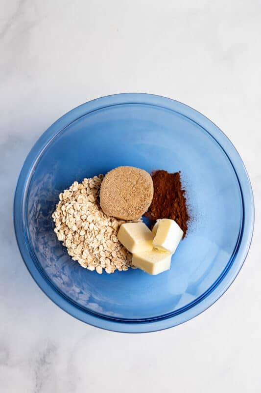 Crisp topping ingredients in mixing bowl.