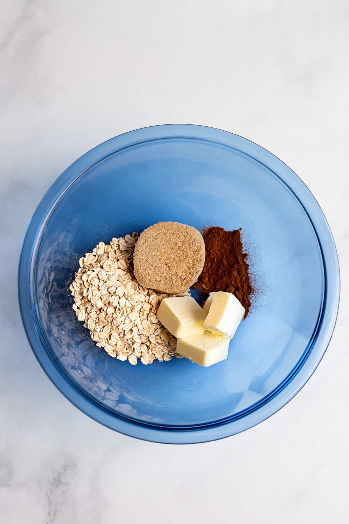 Crisp topping ingredients in mixing bowl.