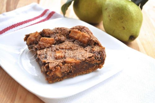 Chewy pear bar on plate.