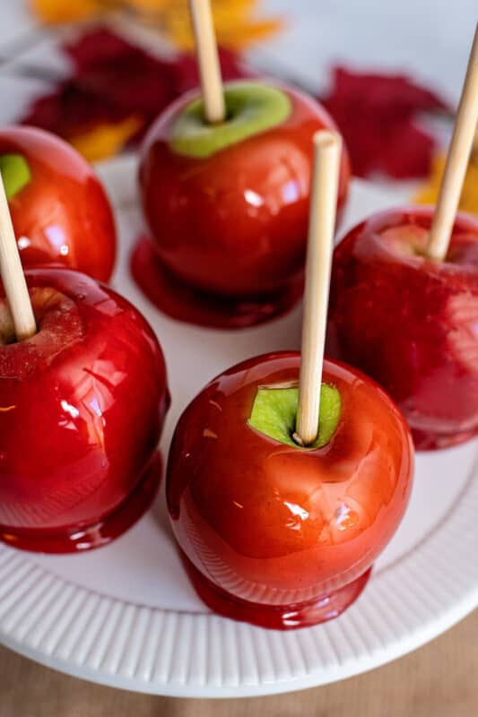 Plate of old-fashioned cinnamon candy apples