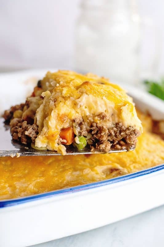 Slice of easy shepherds pie recipe.